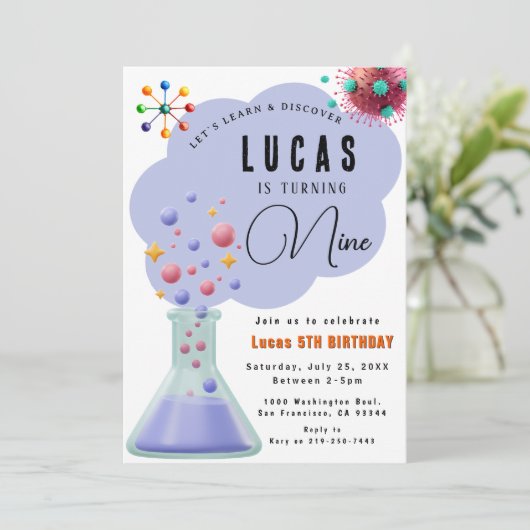 科学パーティー誕生日招待状 招待状 (スタンド正面)