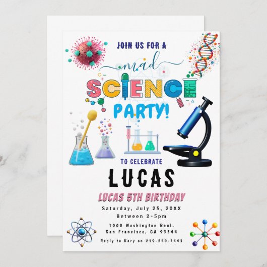 科学パーティー誕生日招待状 招待状 (正面/裏面)