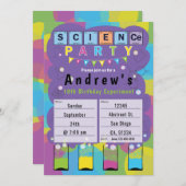 科学パーティー – 子供をテーマにした誕生日パーティー 招待状 (正面/裏面)