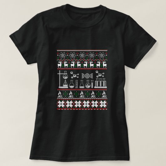 科学メディカルラボ醜いクリスマスセーター化学者 Tシャツ (デザイン正面)