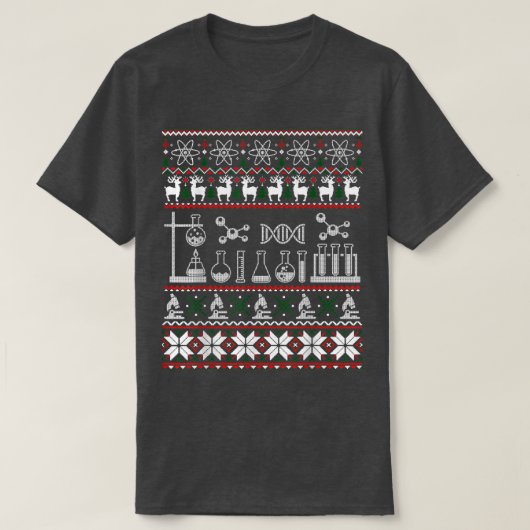 科学メディカルラボ醜いクリスマスセーター化学者 Tシャツ (デザイン正面)