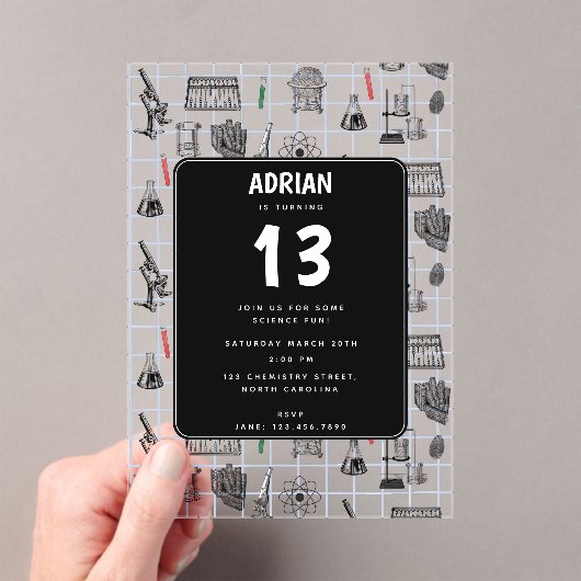 科学化学研究者誕生日パーティーテーマ アクリル招待状 (インサイチュ (ポータブル))