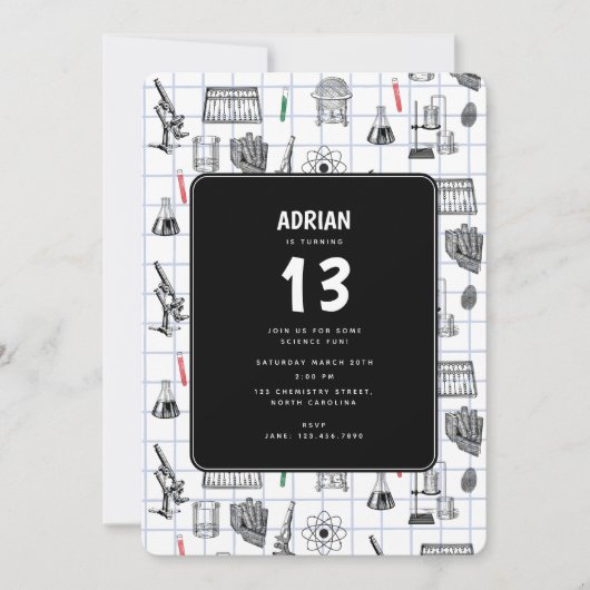 科学化学研究者誕生日パーティーテーマ 招待状 (正面)