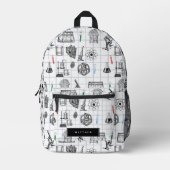 科学化学科学者パターン名前をカスタムする プリントバックパック (正面)