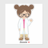 科学女子，科学者，かわいい女の子，茶色の髪 シール (シート)