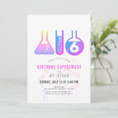 科学実験ネオンピンクアデニンガール誕生日 招待状 (スタンド正面)