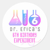 科学実験ネオンピンクガール誕生日 ラウンドシール (正面)
