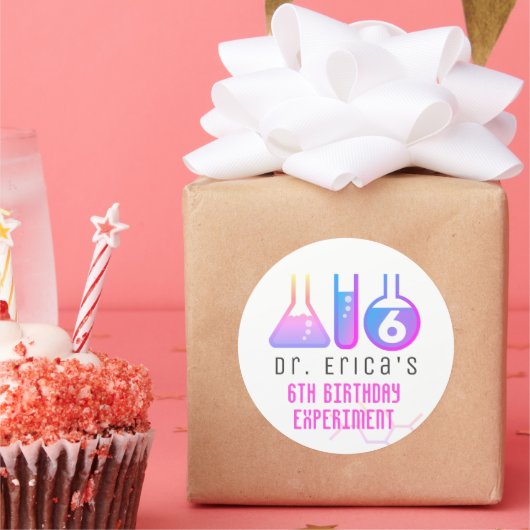 科学実験ネオンピンクガール誕生日 ラウンドシール (パーティー)