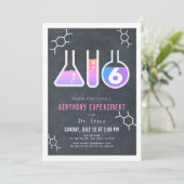 科学実験ブラックチャックボードガール誕生日 招待状 (スタンド正面)