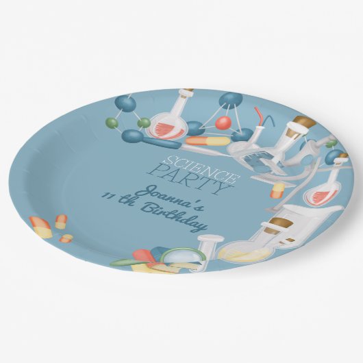 科学実験室と実験の誕生日パーティー ペーパープレート (アングル)
