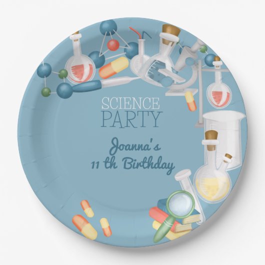科学実験室と実験の誕生日パーティー ペーパープレート (正面)