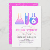 科学実験 ネオンピンク アデニン ガール 誕生日 招待状 (正面/裏面)