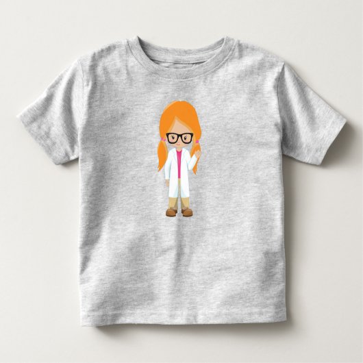 科学少女、科学者、かわいい女の子、オレンジ色の髪 トドラーTシャツ (正面)