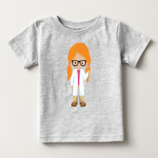 科学少女、科学者、かわいい少女、オレンジ色の髪 ベビーTシャツ (正面)
