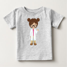 科学少女、科学者、かわいい少女、茶色の髪 ベビーTシャツ