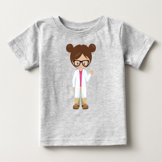 科学少女、科学者、かわいい少女、茶色の髪 ベビーTシャツ (正面)