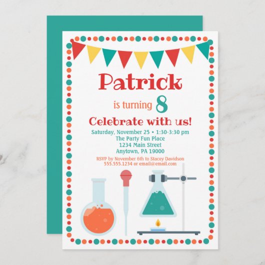 科学招待状化学誕生会 招待状 (正面/裏面)