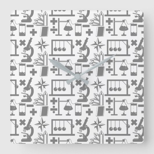 科学生物学物理地理数学パターン スクエア壁時計 (正面)