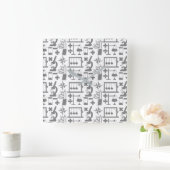 科学生物学物理地理数学パターン スクエア壁時計 (ホーム)