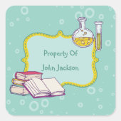 科学的勉強パーソナライズされた蔵書票シール スクエアシール (正面)
