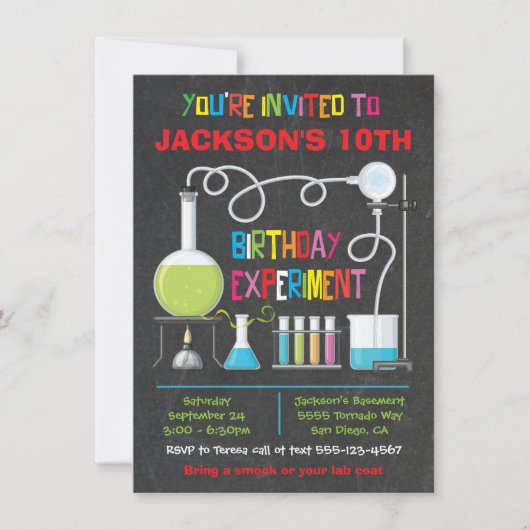 科学研究室実験誕生日パーティーへの招待 招待状 (正面)