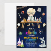 科学者、マッドサイエンスの誕生日招待状。 招待状 (正面/裏面)