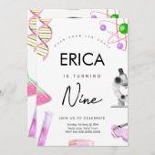 科学誕生日招待状for Girls 招待状 (正面/裏面)