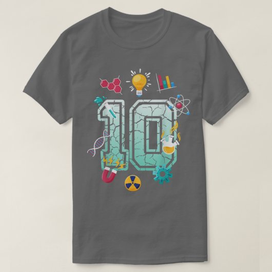 科学10歳誕生日学校パーティー科学 Tシャツ (デザイン正面)