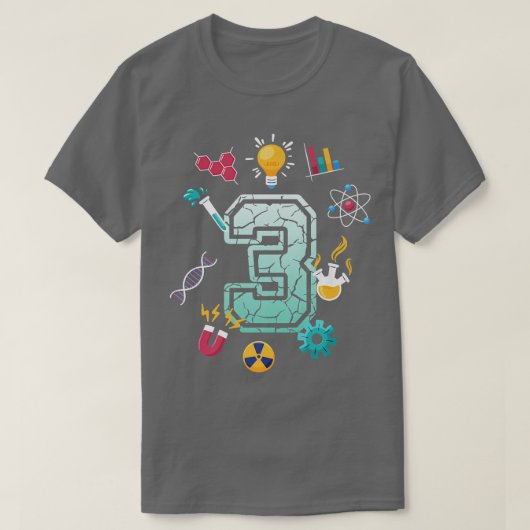 科学3歳誕生日学校パーティー科学 Tシャツ (デザイン正面)