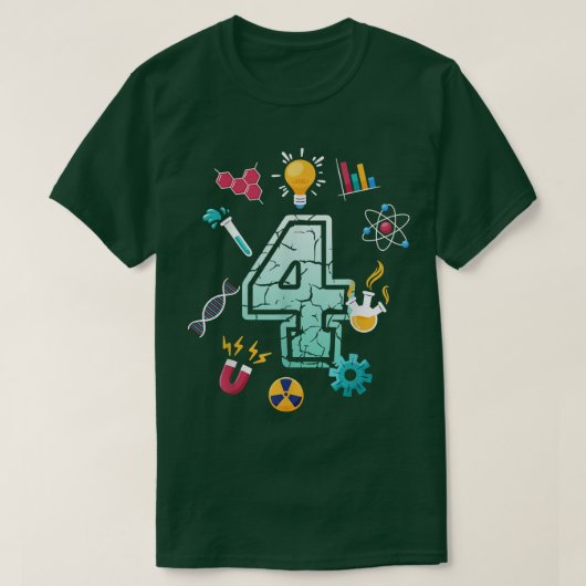 科学4歳誕生日学校パーティー科学 Tシャツ (デザイン正面)