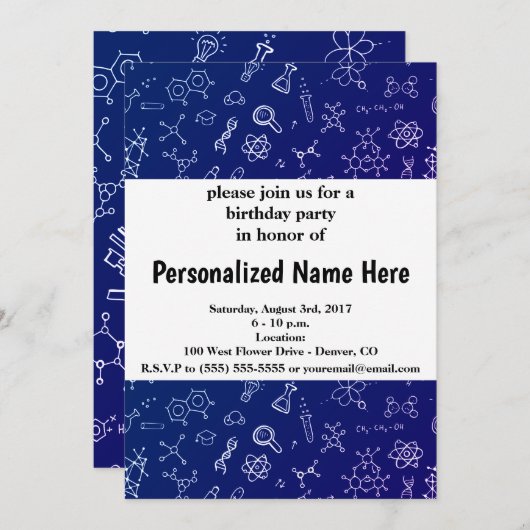 科学/化学スケッチパターン 招待状 (正面/裏面)
