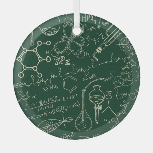 科学、化学、ヴィンテージ実験室のパターン ガラスオーナメント (正面)