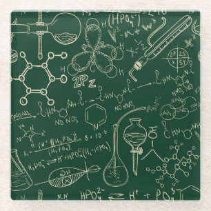 科学、化学、ヴィンテージ実験室のパターン ガラスコースター