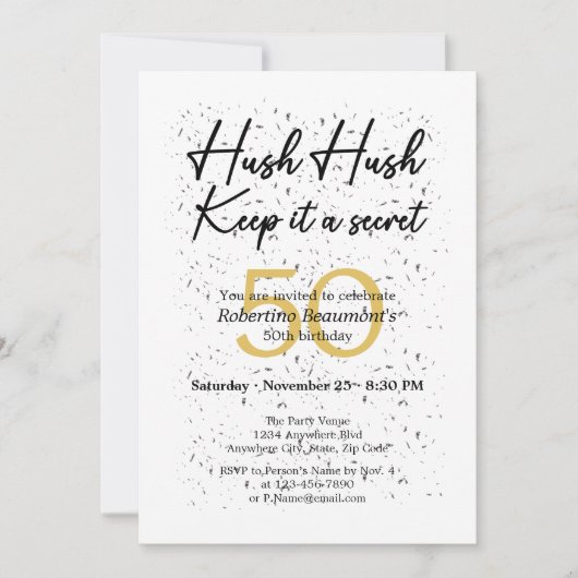 秘密おもしろいのホワイトブラック50誕生日 招待状 (正面)