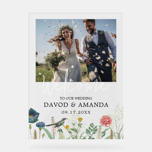 秘密のお洒落庭のワイルドフラワーフレームの写真 アクリルサイン (正面)