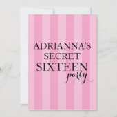 秘密のサプライズSweet sixteenパーティーピンクストライプ色 招待状 (正面)