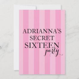秘密のサプライズSweet sixteenパーティーピンクストライプ色 招待状