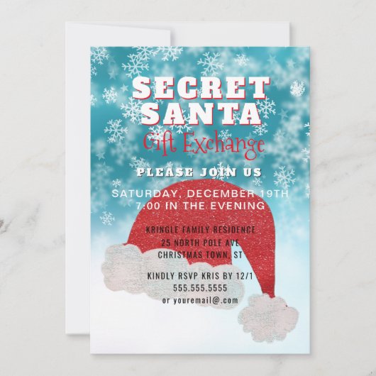 秘密のサンタのギフト交換パーティーの青の招待状 招待状 (正面)