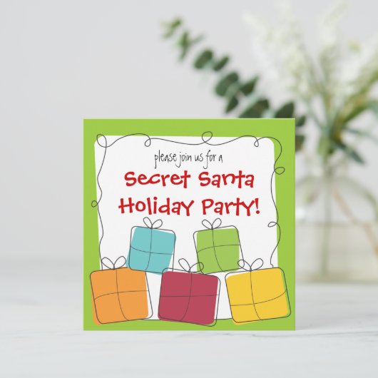 秘密のサンタのレトロのギフトの休日のパーティの招待状 招待状 (スタンド正面)