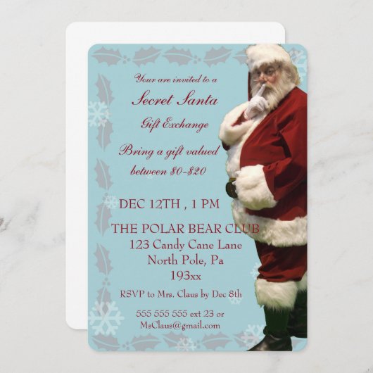 秘密のサンタの休日のパーティの招待状 招待状 (正面/裏面)
