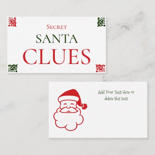 秘密のサンタの手がかりクリスマスプレゼント交換ゲーム 名刺 (正面/裏面)