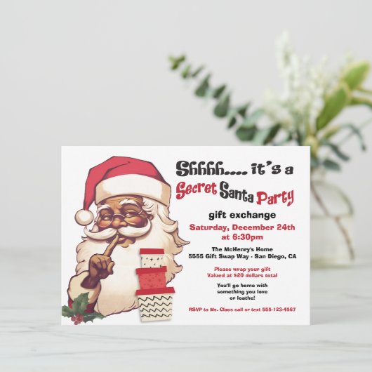 秘密のサンタアフリカ系アメリカ人ギフト交換スワップ 招待状 (スタンド正面)