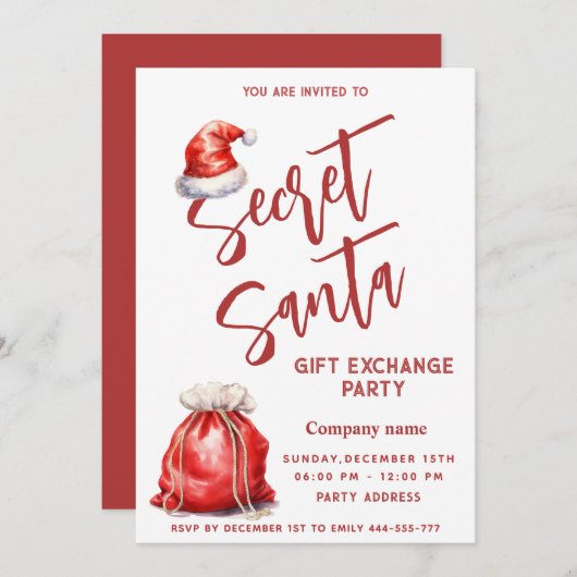 秘密のサンタギフト交換クリスマスパーティー 招待状 (正面/裏面)