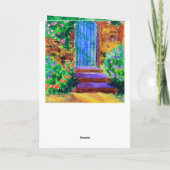 秘密のバラ園への美しく青い木のドア カード (裏面)
