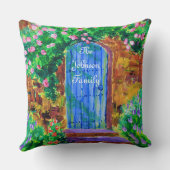秘密のバラ園への美しく青い木のドア クッション (裏面)