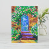 秘密のバラ園への美しく青い木のドア 招待状 (スタンド正面)