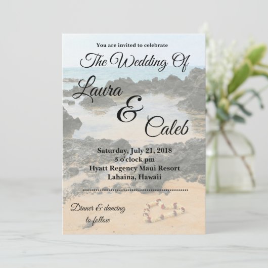 秘密のビーチ結婚式の招待状のマウイのレイ 招待状 (スタンド正面)