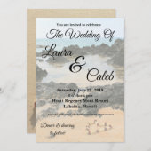 秘密のビーチ結婚式の招待状のマウイのレイ 招待状 (正面/裏面)