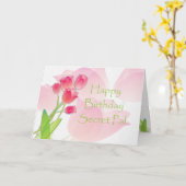 秘密の友達のためのピンクのチューリップのバースデー・カード カード (黄色い花)