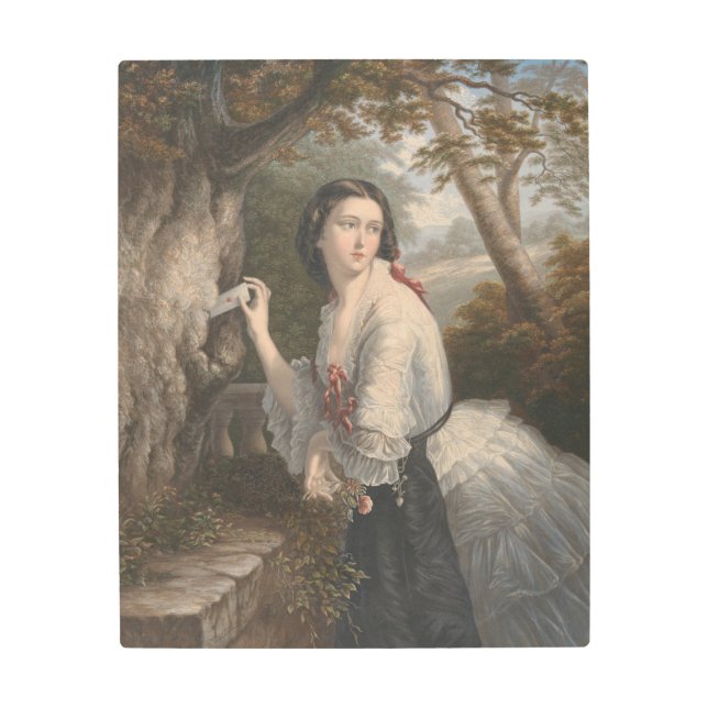 秘密の対応：禁止された愛への少女のメモ メタルプリント (正面)